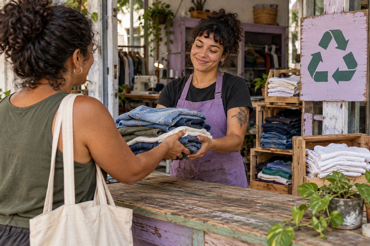 Conceito de entrega e triagem de roupas para reaproveitamento